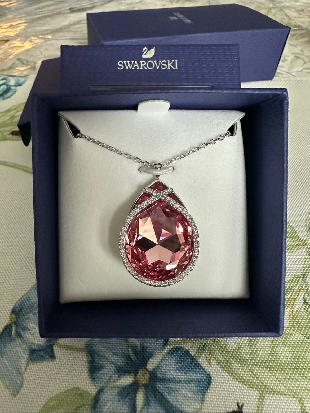 Swarovski Pink Teardrop Crystal Pendant Necklace - NIB - 5344609